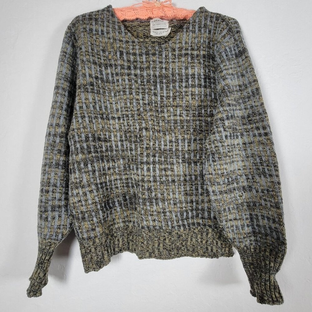 Arrow Womens Wool Mohair Blend Knit Plaid Sweater Gray Yellow Pullover Cozy